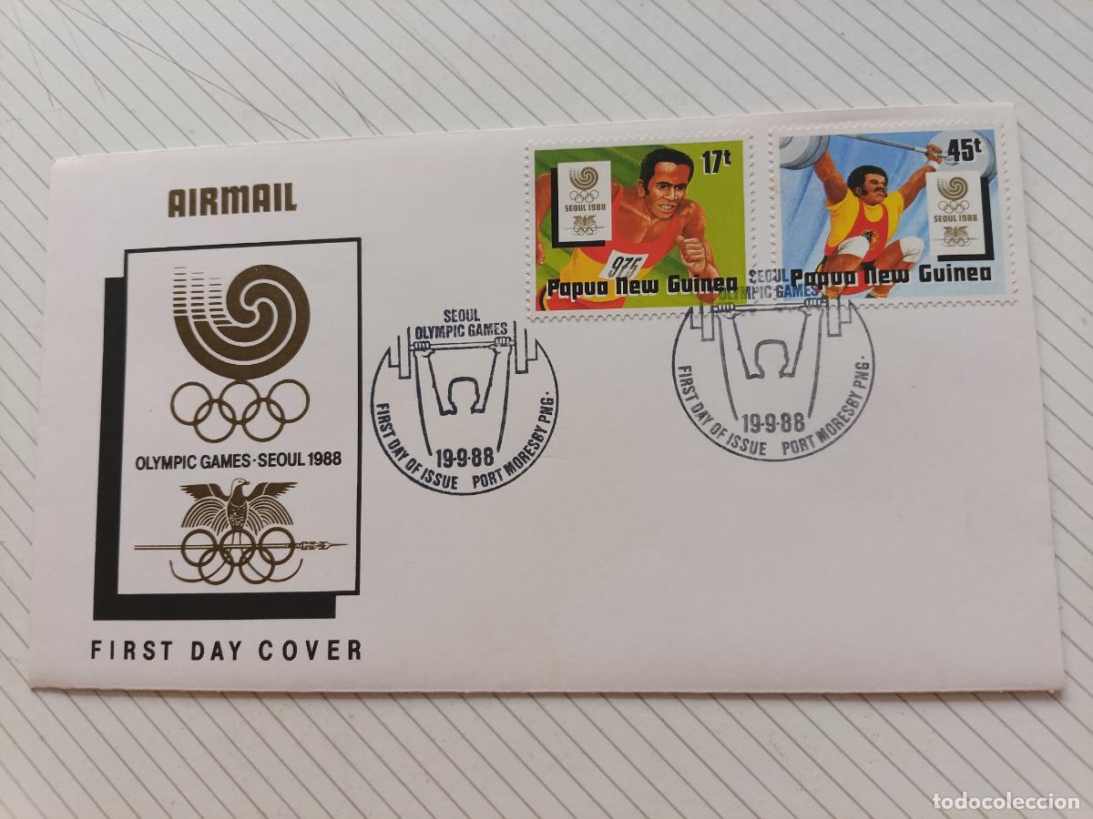 Stamps: Pap&uacute;a Nueva Guinea 1988 Sobre de primer d&iacute;a. Juegos Ol&iacute;mpicos