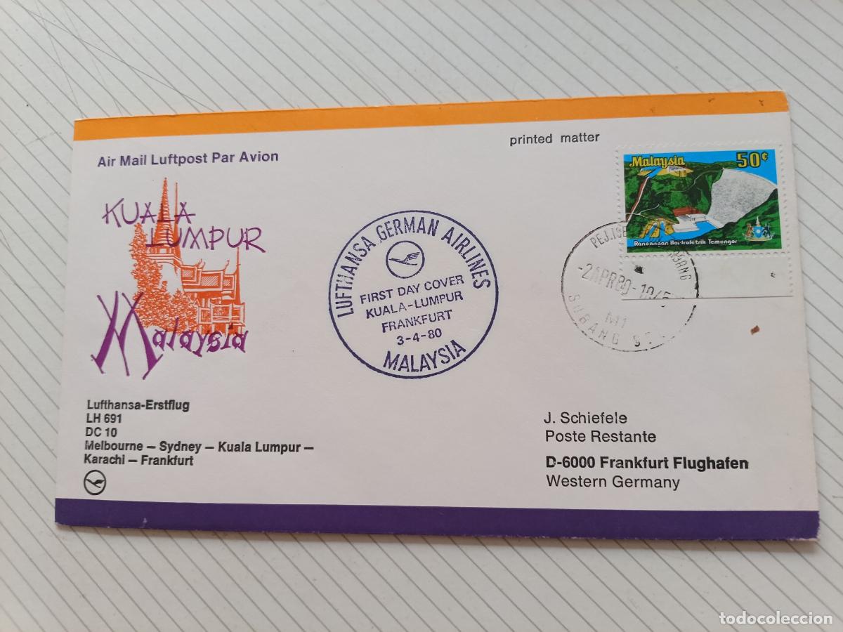 Stamps: Malasia, Malaysia, Lufthansa 1980 Sobre de primer d&iacute;a