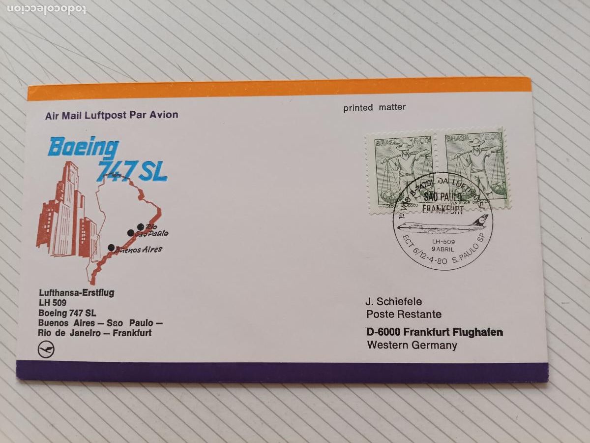 Stamps: Brasil, Lufthansa 1980 Sobre de primer d&iacute;a