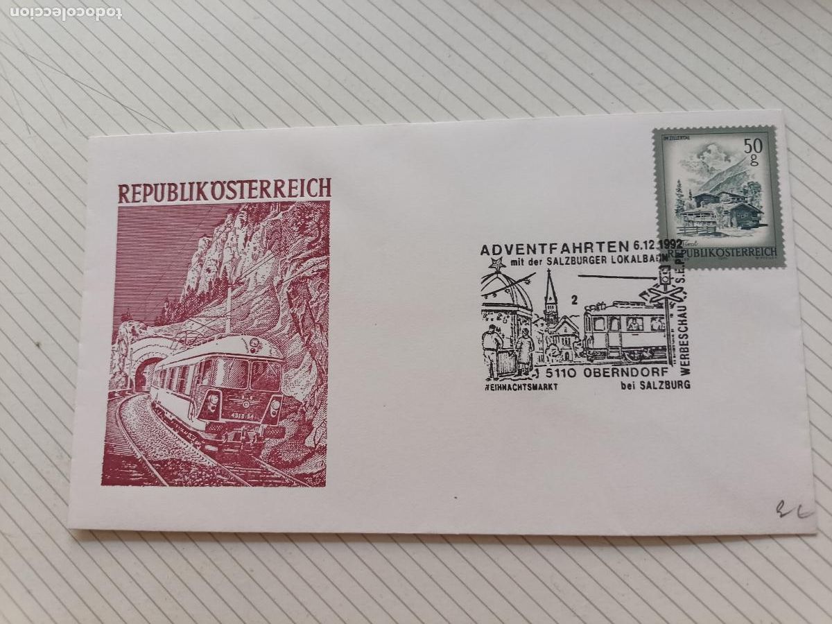 Briefmarken: Austria. Tren Sobre de primer d&iacute;a