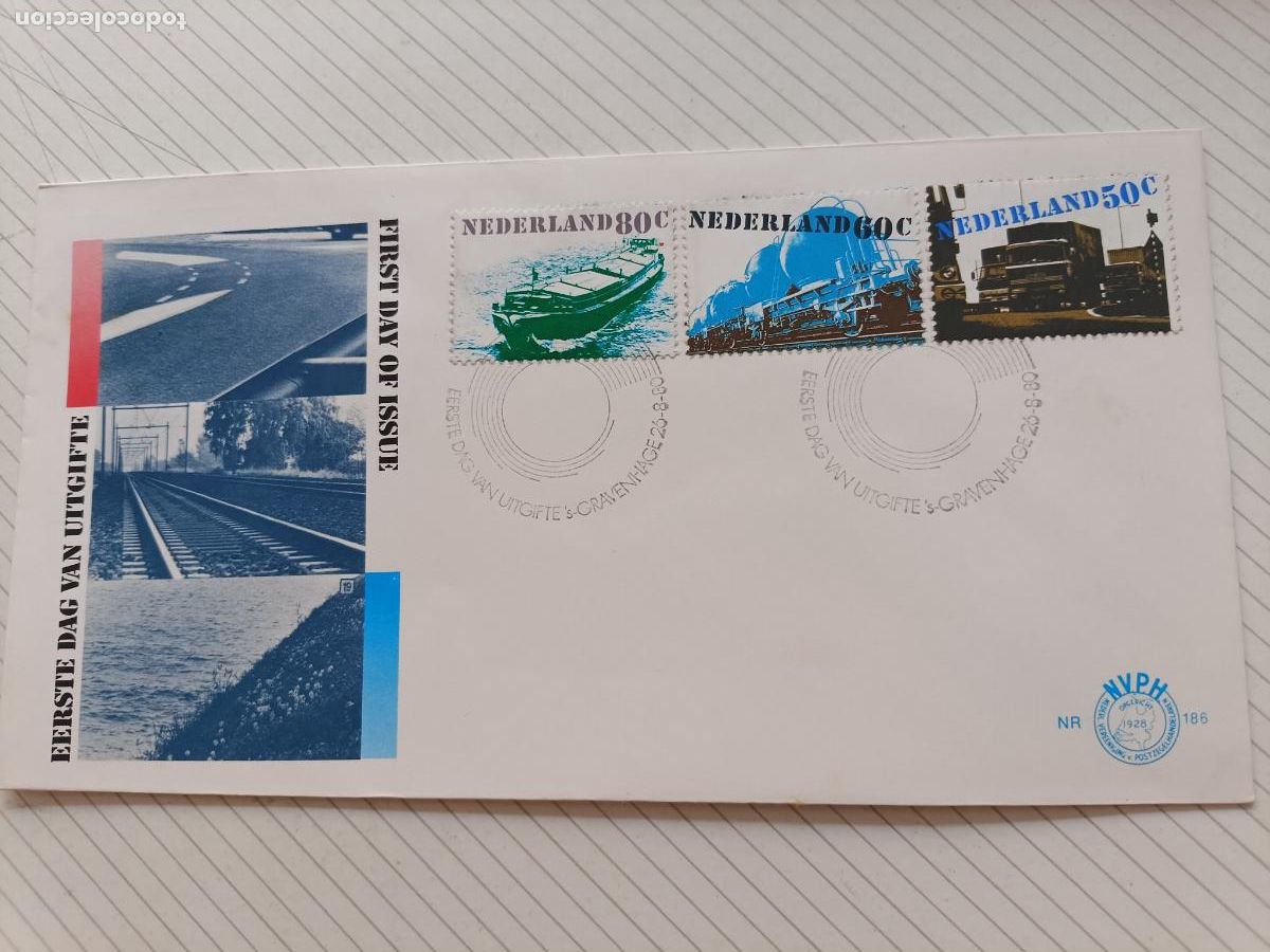 Briefmarken: Holanda. FDC. Tren Sobre de primer d&iacute;a