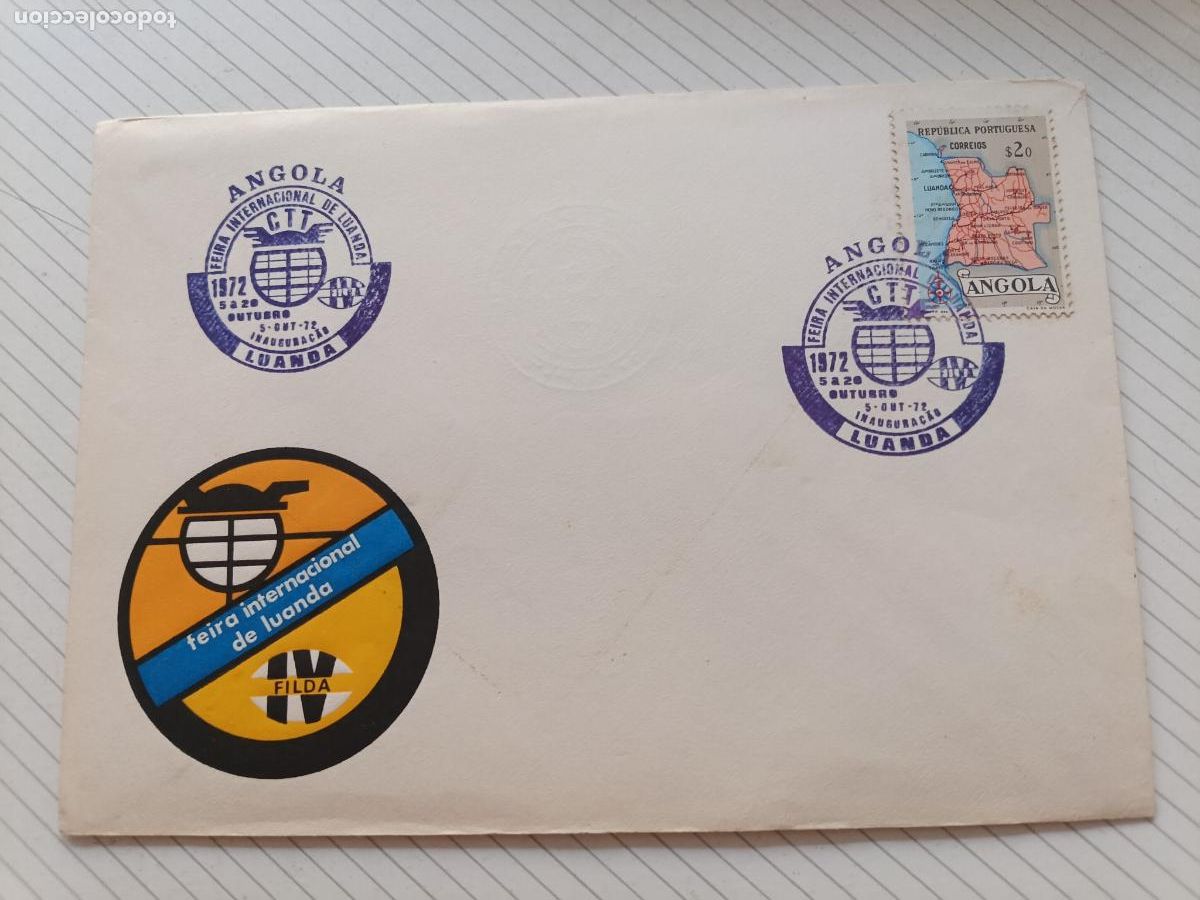 Selos: Angola, colonia portuguesa. Sobre ilustrado 1972 Luanda, primer d&iacute;a