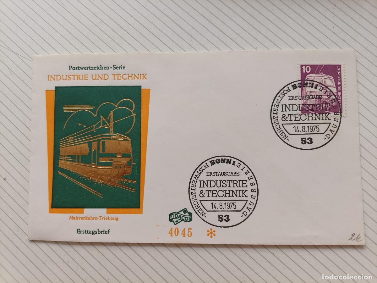 Briefmarken: Alemania. Tren. 1975, Sobre Primer d&iacute;a
