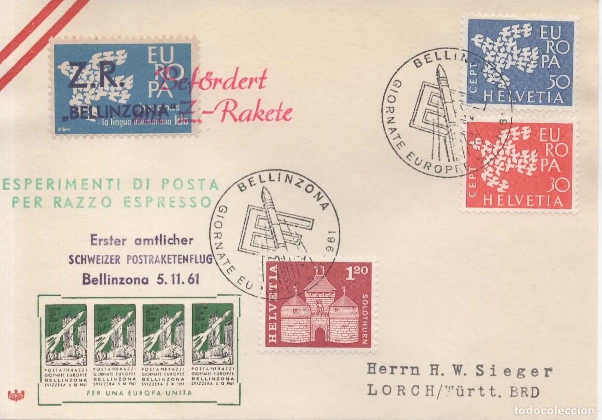 Sellos: SUIZA BELLINZONA 1961 POR COHETE RAKETEN ROCKET MAIL