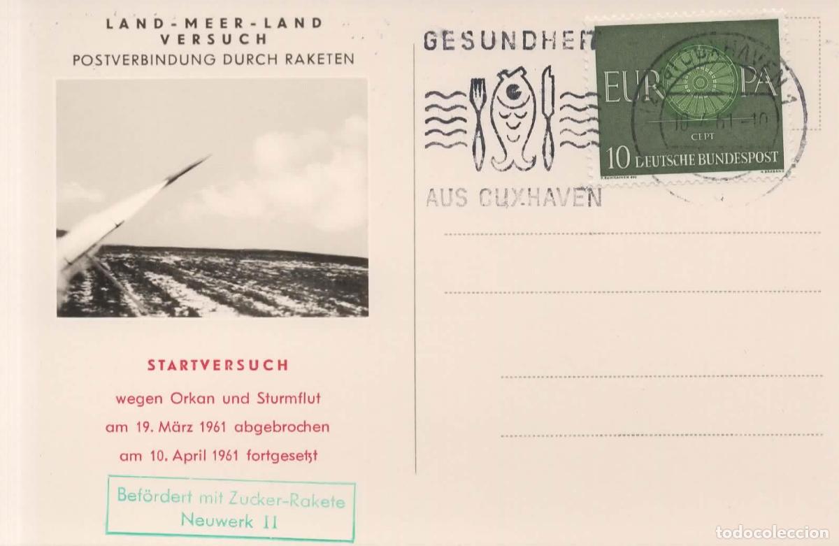 Sellos: ALEMANIA CUXHAVEN 1961 POR COHETE RACKET ROCKET MAIL NEUWERK II