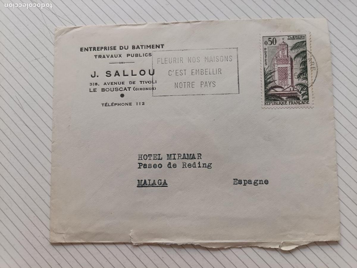 Sellos: Le Bouscat, Francia. Sobre circulado con frama