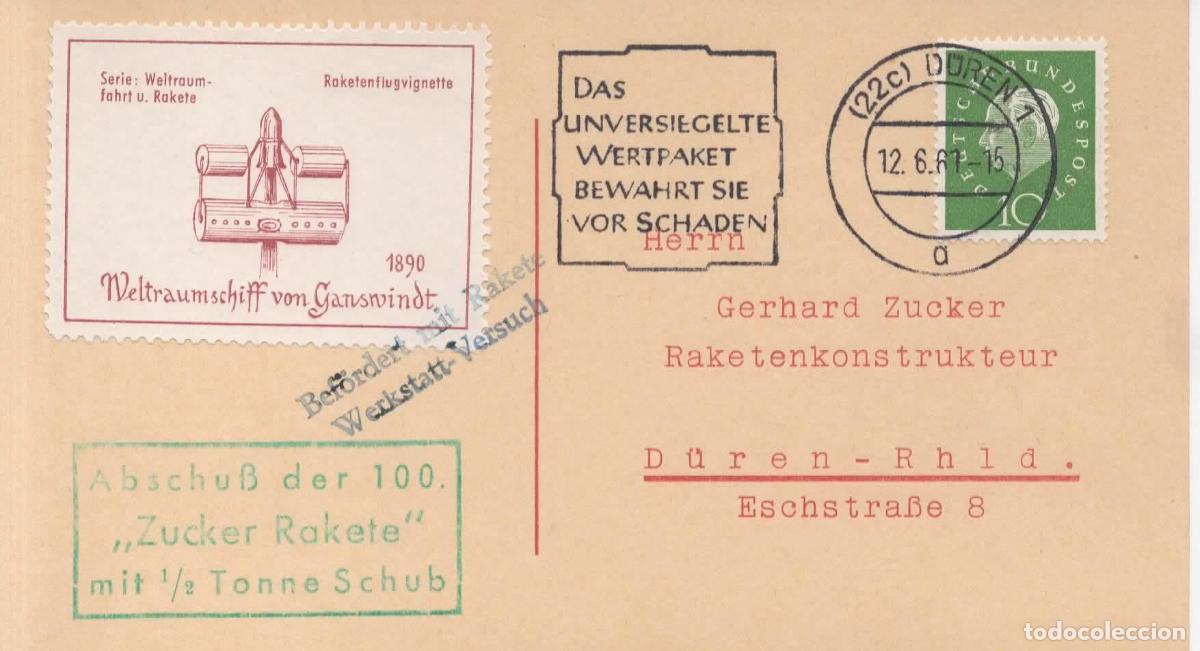Sellos: ALEMANIA DUREN 1961 POR COHETE RACKET ROCKET MAIL