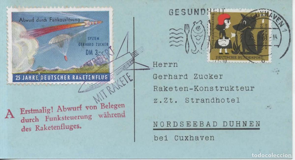 Sellos: ALEMANIA CUXHAVEN 1961 POR COHETE RACKET ROCKET MAIL