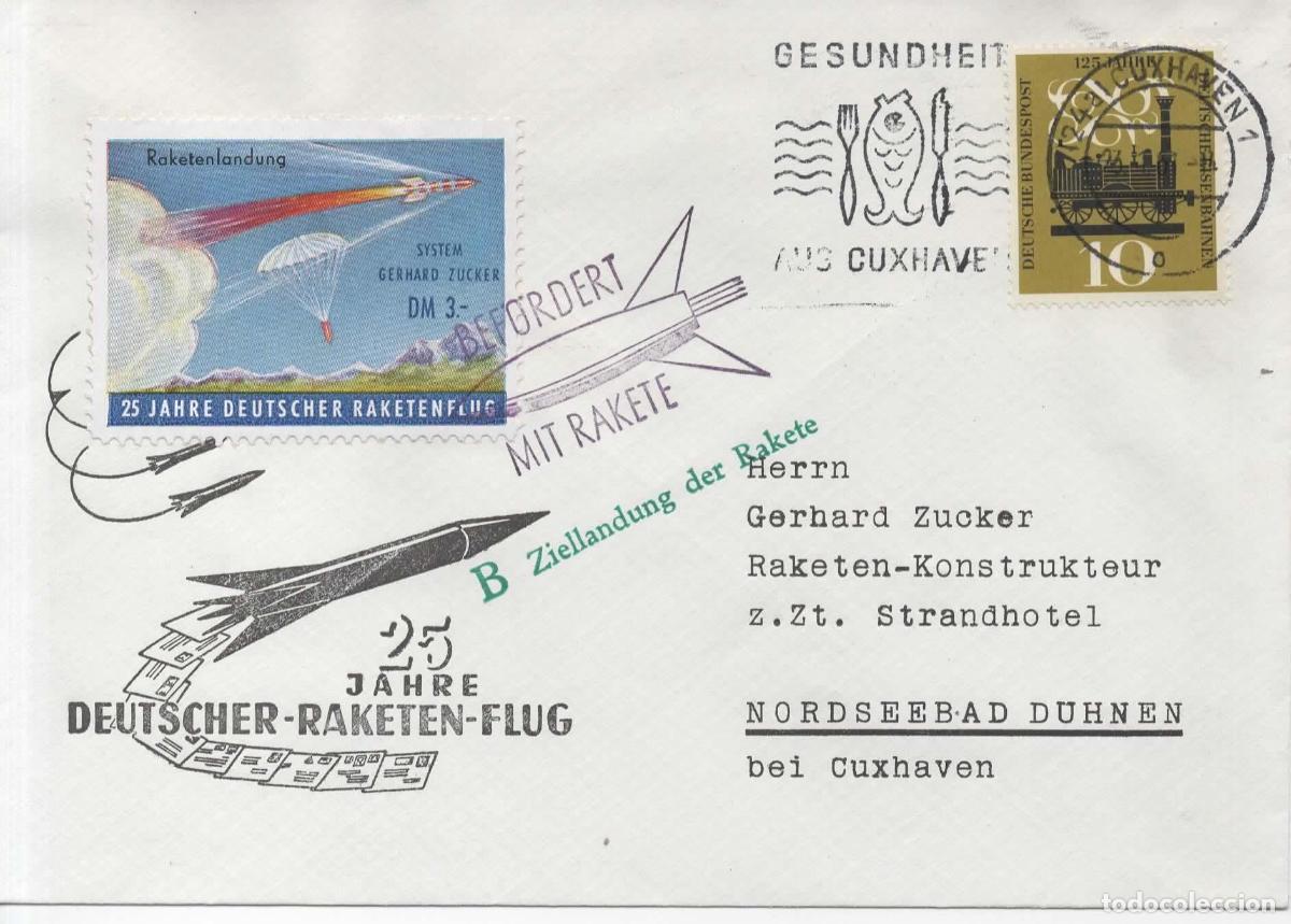 Sellos: ALEMANIA CUXHAVEN 1961 CORREO POR COHETE RACKET ROCKET MAIL