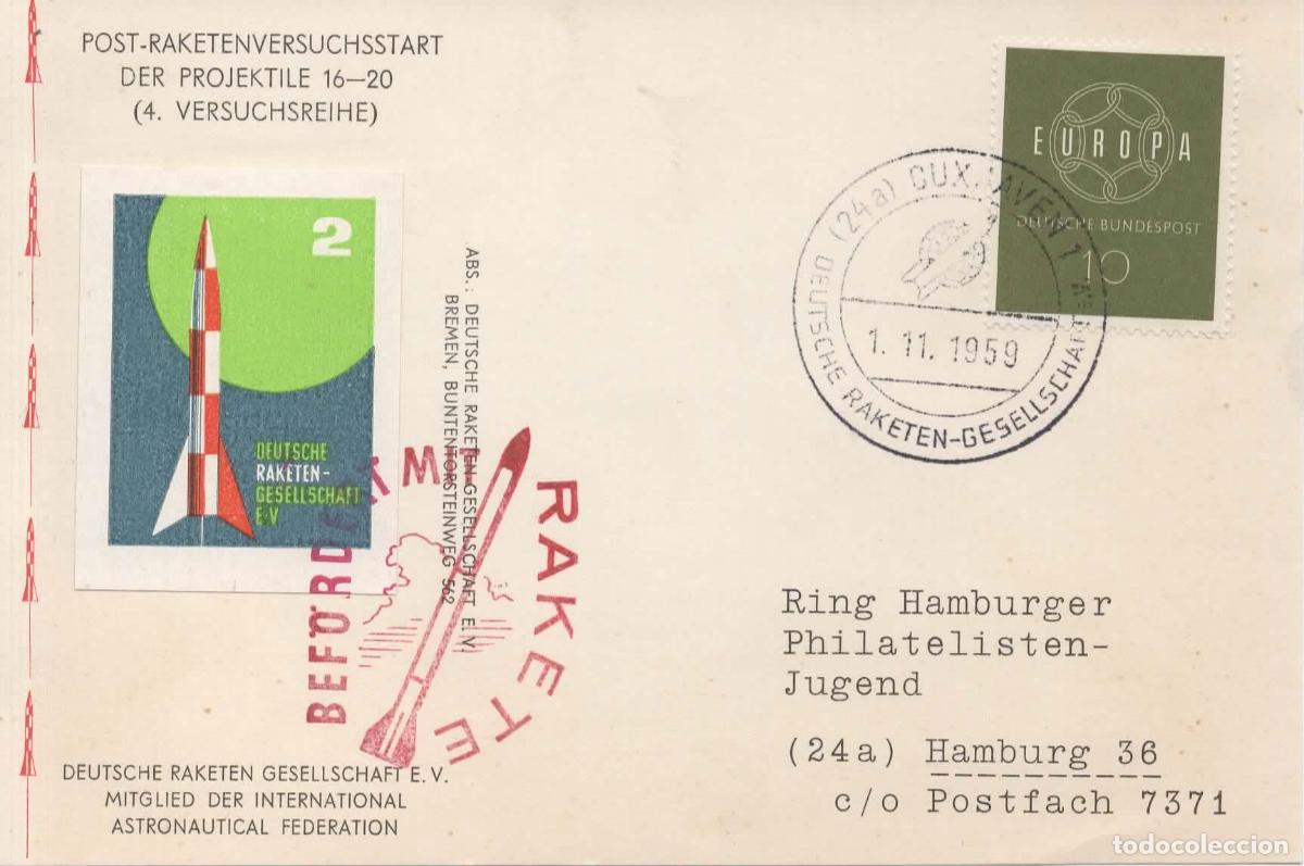 Sellos: ALEMANIA CUXHAVEN 1959 CORREO POR COHETE RACKET ROCKET MAIL