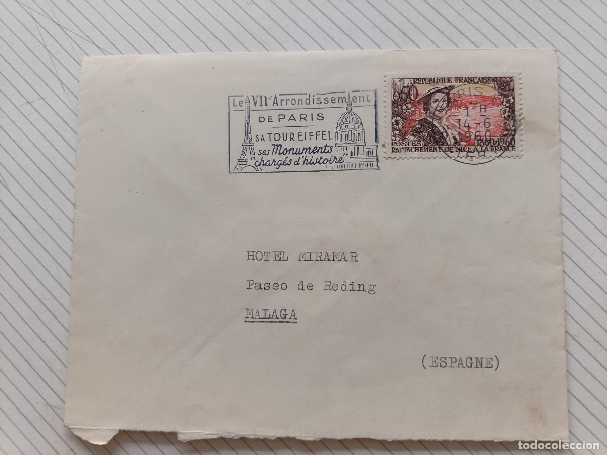 Sellos: Paris. Frama. Francia. Circulado al Hotel Miramar, M&aacute;laga