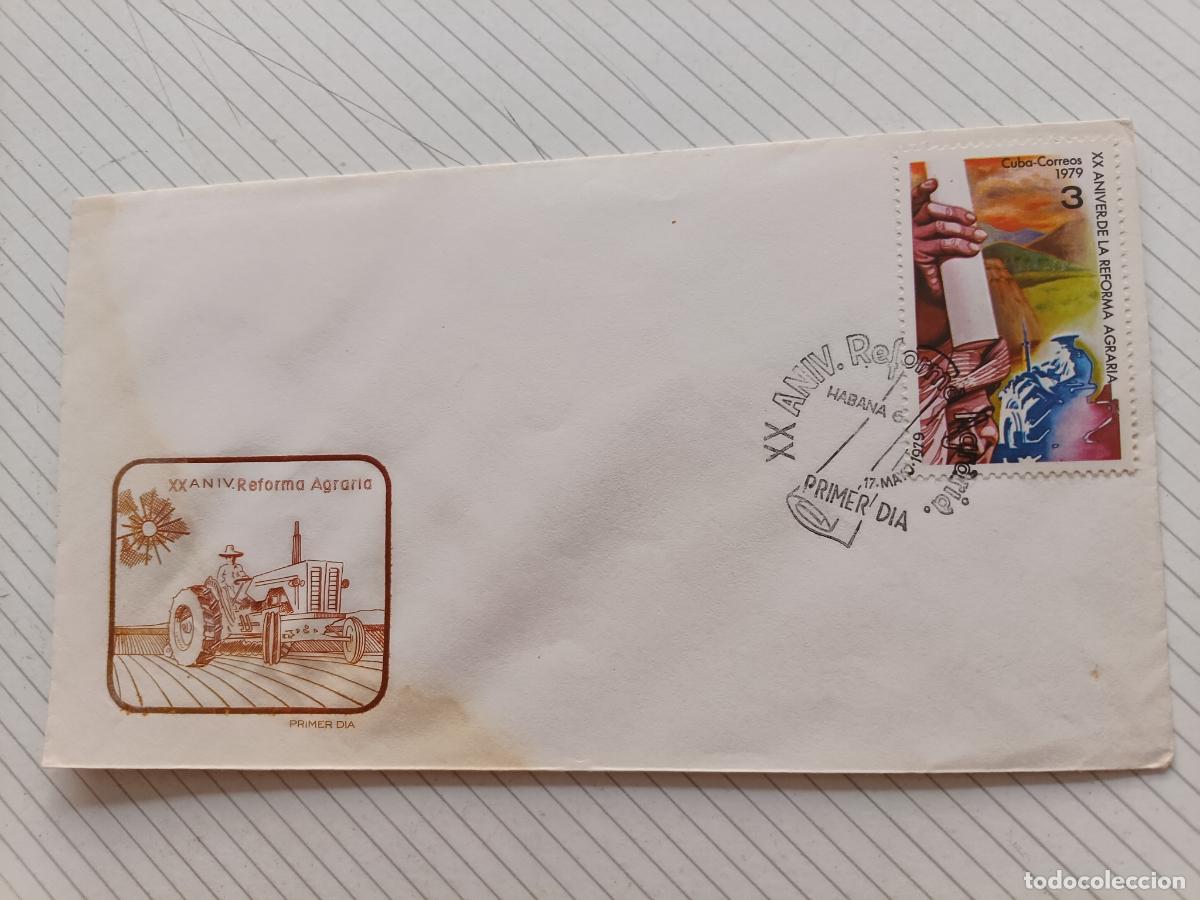 Sellos: Cuba 1979 Reforma Agraria. Sobre ilustrado de primer d&iacute;a