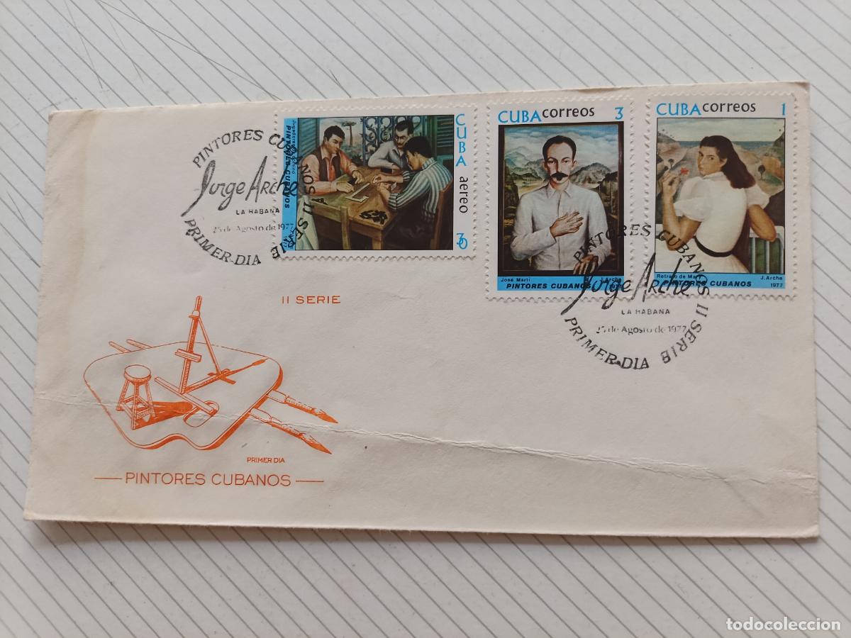 Sellos: Cuba 1977 Pintores cubanos. Sobre ilustrado de primer d&iacute;a