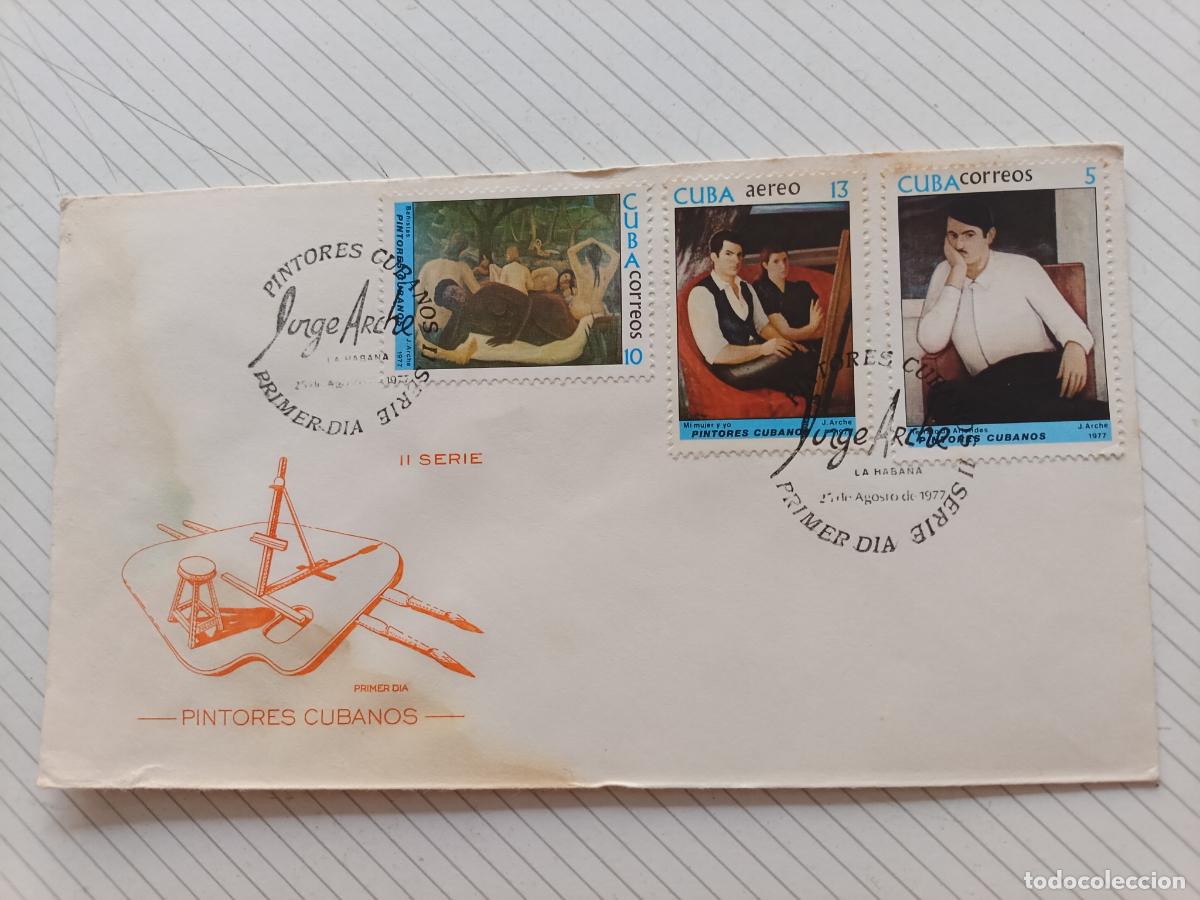 Sellos: Cuba 1977 Pintores cubanos. Sobre ilustrado de primer d&iacute;a