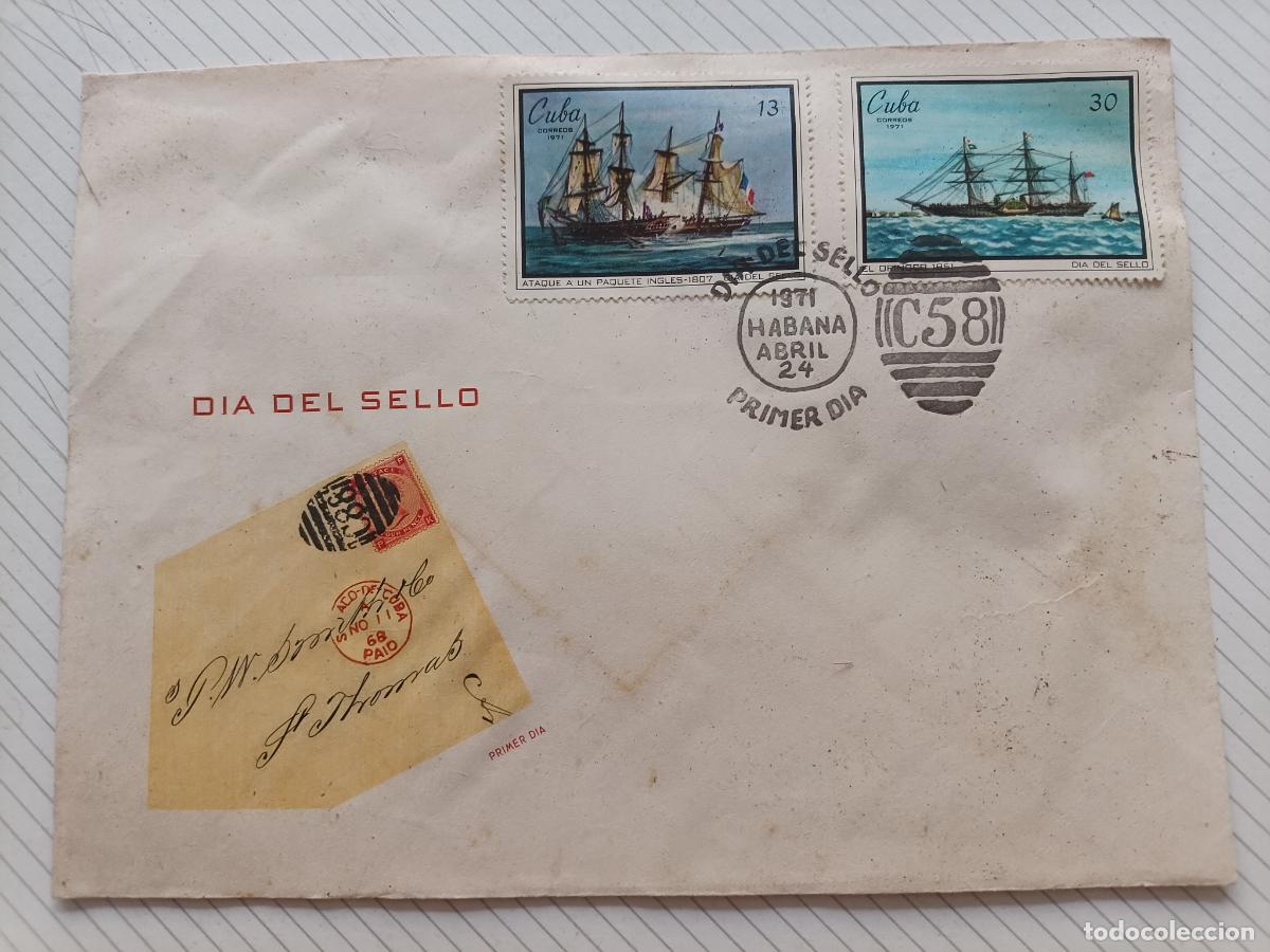 Sellos: Cuba 1971. D&iacute;a del sello. Sobre de primer d&iacute;a. Sobre circulado