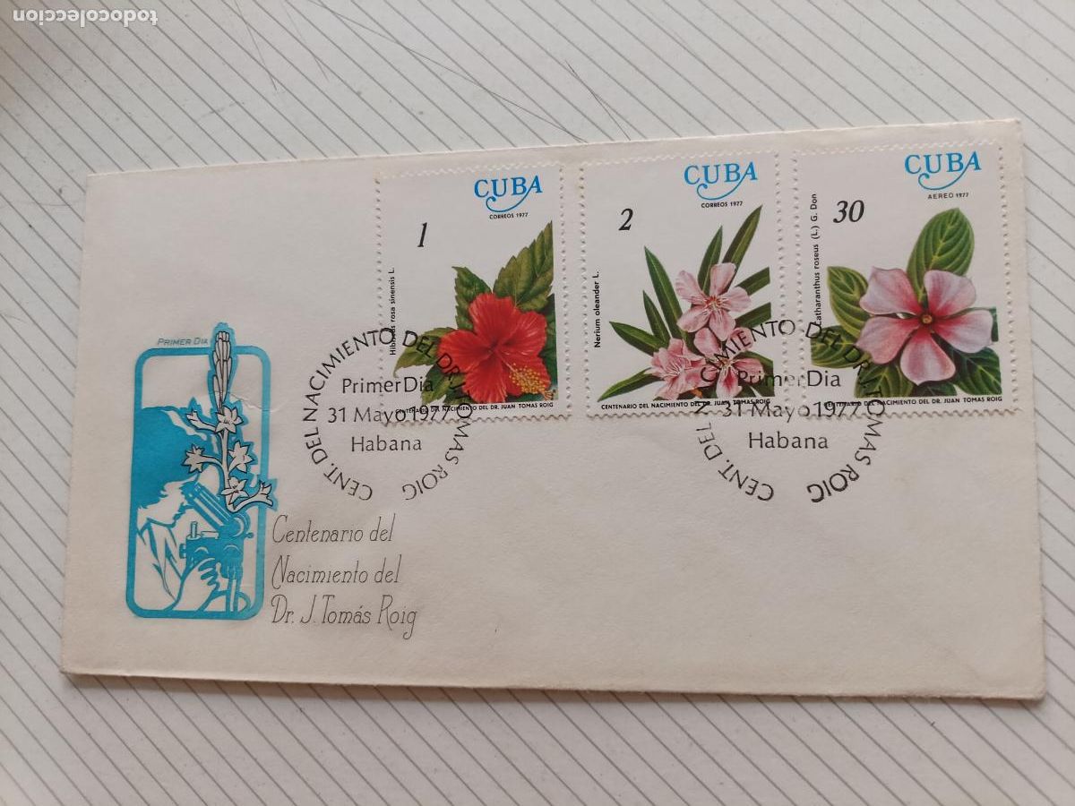 Sellos: Cuba. Flora 1977 Sobre Primer D&iacute;a