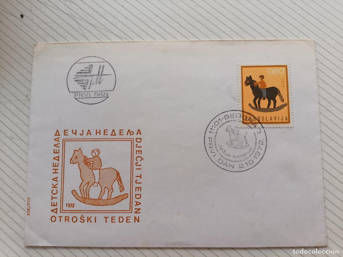 Sellos: Yugoslavia. Caballo de juguete 1972. Primer D&iacute;a. Sobre ilustrado