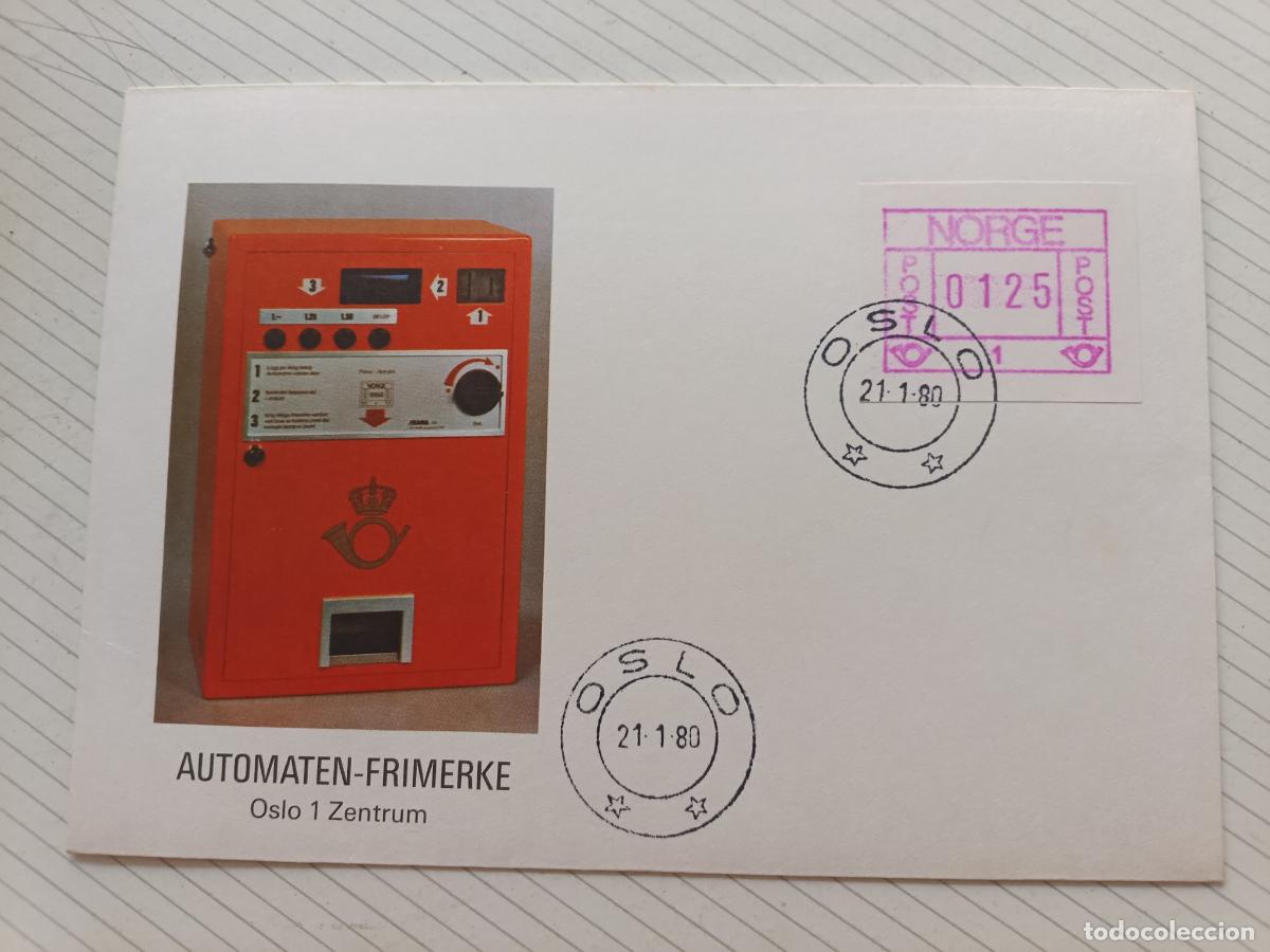 Sellos: Noruega 1980 M&aacute;quina autom&aacute;tica. Automaten-Frimerke, Oslo. Primer D&iacute;a. Sobre ilustrado