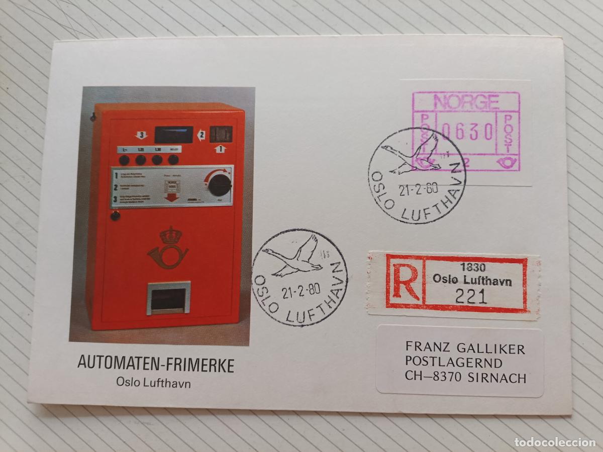 Sellos: Noruega 1980 M&aacute;quina autom&aacute;tica. Automaten-Frimerke, Oslo. Primer D&iacute;a. Sobre ilustrado