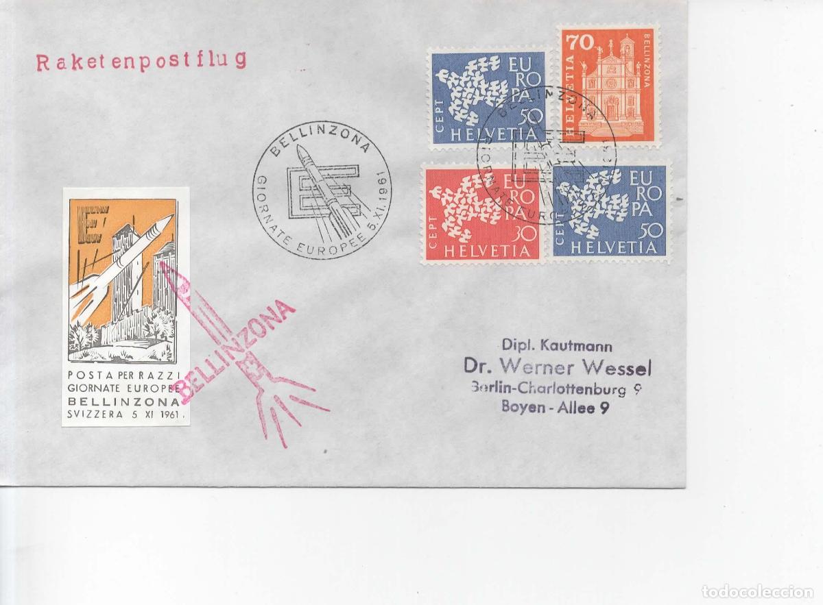 Sellos: SUIZA BELLINZONA 1961 POR COHETE RAKETEN ROCKET MAIL