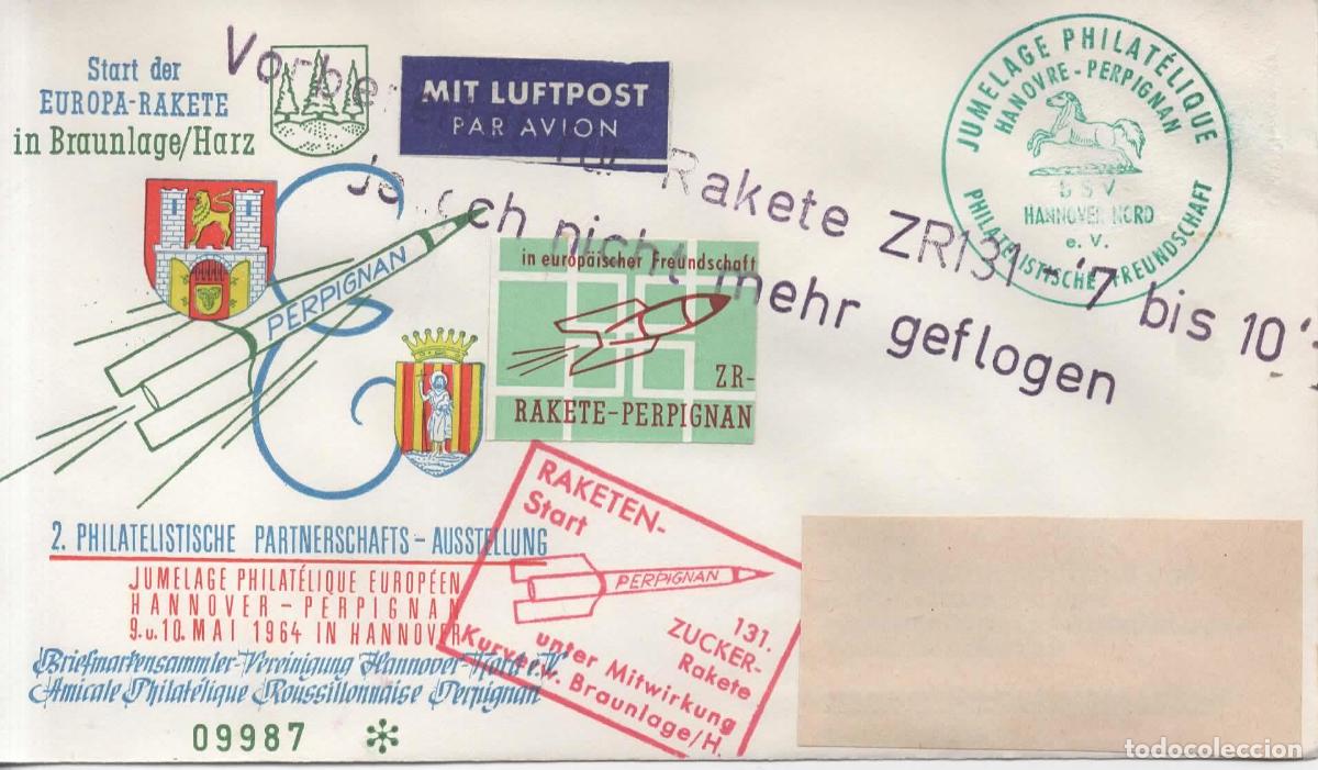Sellos: ALEMANIA JUMELAGE HANOVRE PERPIGNAN CORREO POR COHETE RAKETEN ROCKET MAIL