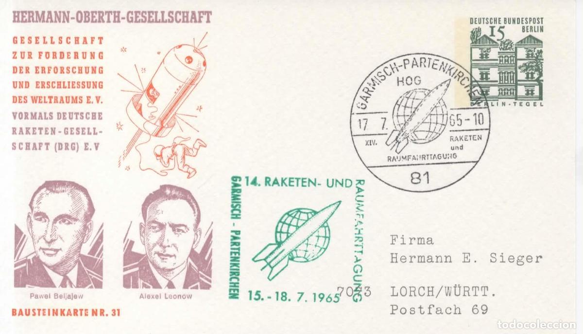 Sellos: ALEMANIA ENTERO POSTAL CORRE POR COHETE RACKETEN ROCKET MAIL GARMISCH PARTENKIRCHEN BELJALEV LEONOV