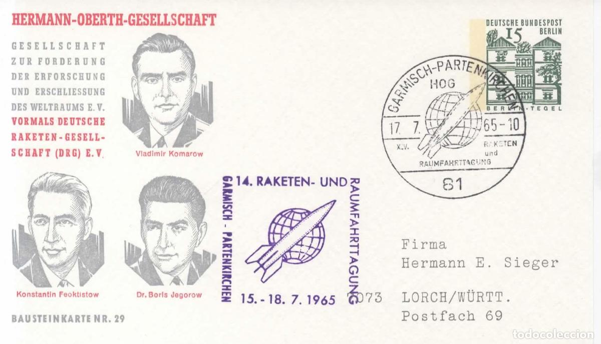 Sellos: ALEMANIA ENTERO POSTAL CORRE POR COHETE RACKETEN ROCKET MAIL GARMISCH PARTENKIRCHEN FEOKLITSTOV JAGO