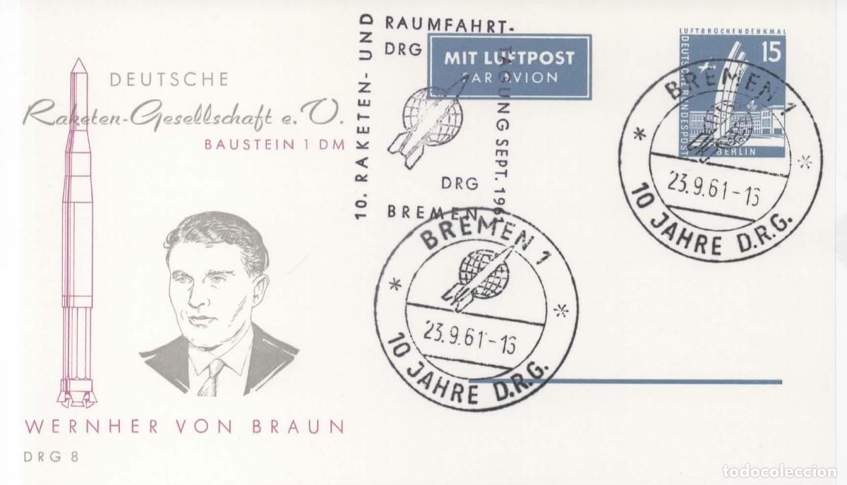 Sellos: ALEMANIA ENTERO POSTAL CORRE POR COHETE ROCKET MAIL RACKETEN WERNER VON BRAUN