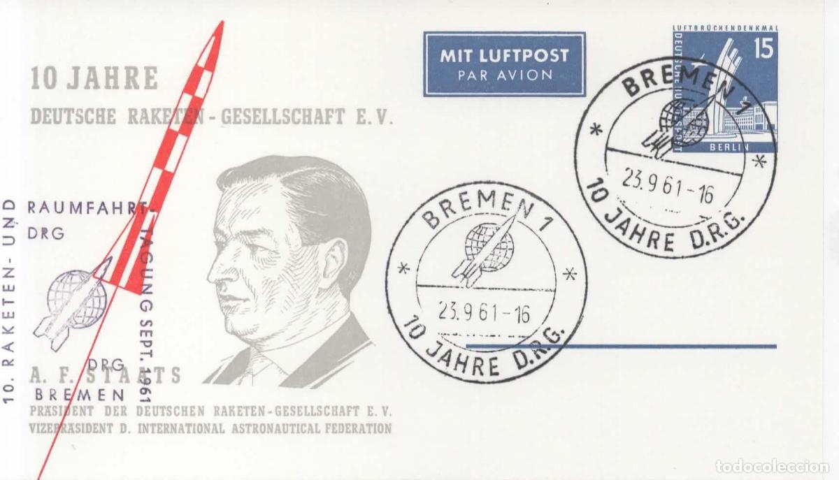 Sellos: ALEMANIA ENTERO POSTAL BREMEN CORREO POR COHETE ROCKET MAIL RACKETEN STAATS