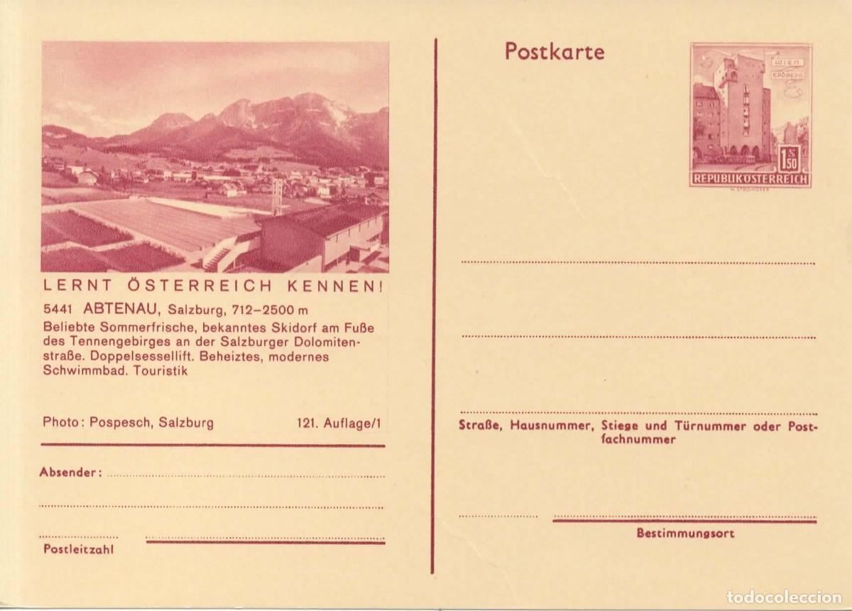 Sellos: AUSTRIA ENTERO POSTAL ABTENAU SALZBURG PISCINA SWIMMING SKI