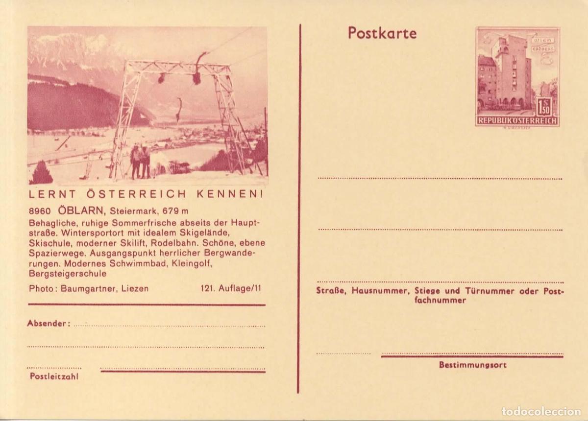 Sellos: AUSTRIA ENTERO POSTAL OBLARN STEIRMARK SKI GOLF NATACION TELESILLA