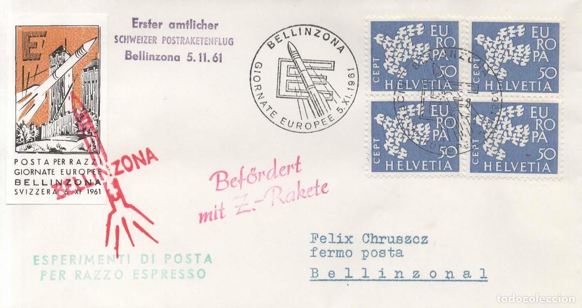 Sellos: SUIZA BELLINZONA 1961 POR COHETE RAKETEN ROCKET MAIL