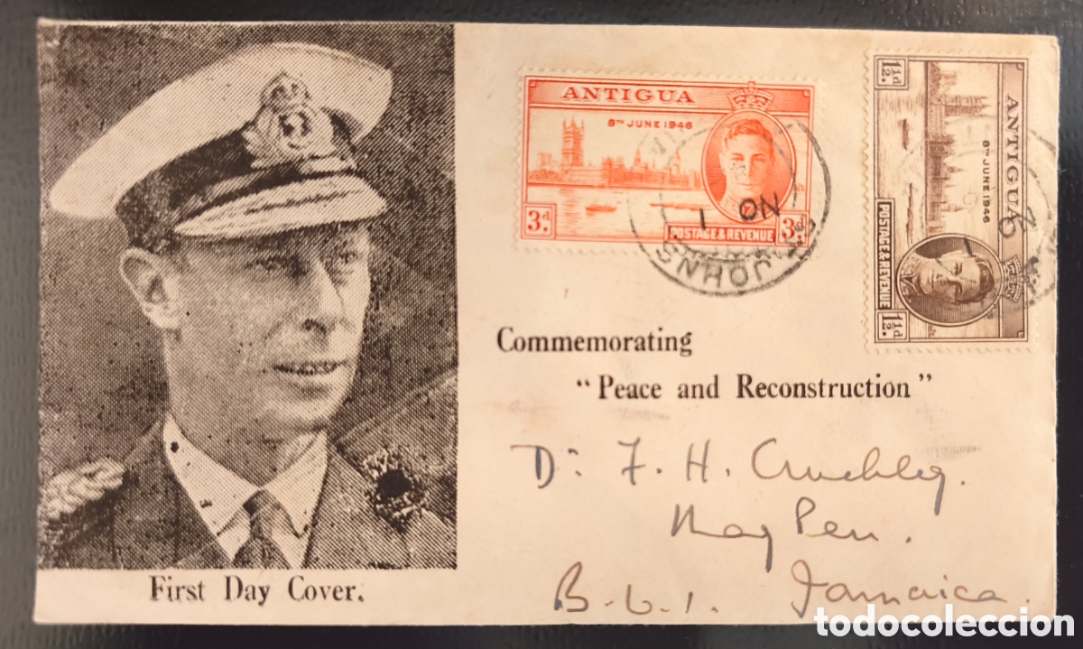 Sellos: SOBRE PRIMER D&Iacute;A EMISI&Oacute;N WWII BRIT&Aacute;NICO/ANTIGUA.