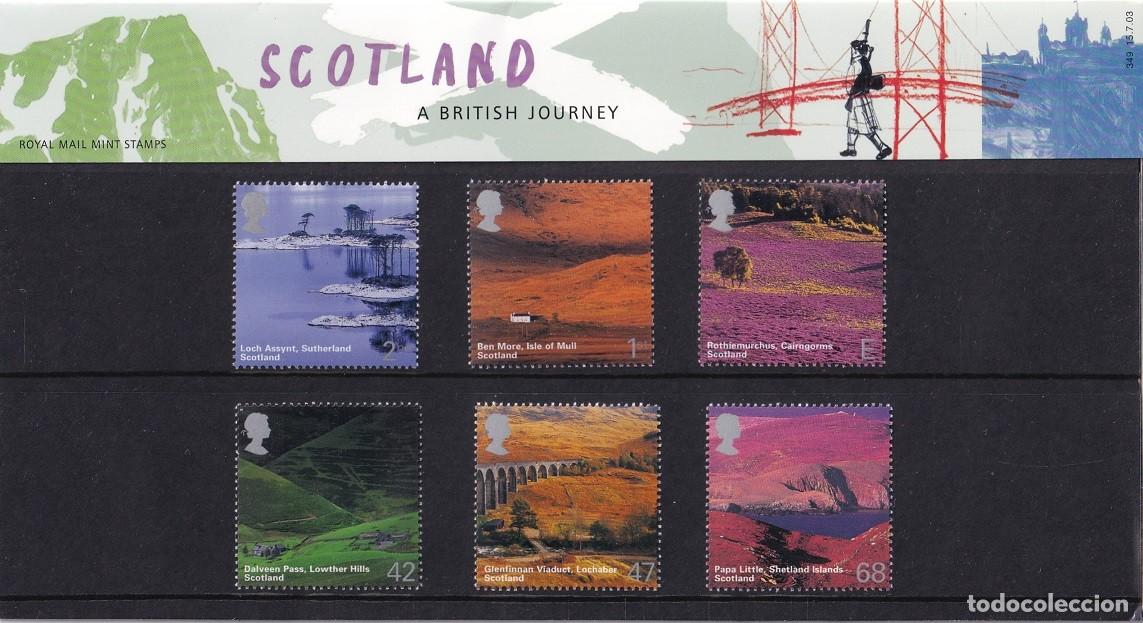 Sellos: Presentaci&oacute;n Pack Escocia 2003 N&ordm; 349 - Serie A British Journey - 6 Sellos Royal Mail