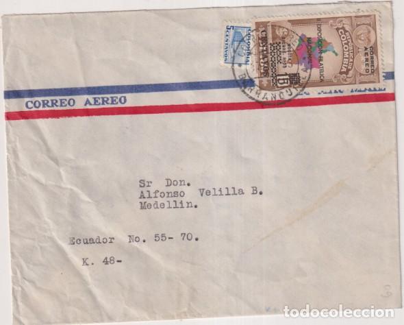 Sellos: Carta. correo a&eacute;reo de Barranquilla (Colombia) a Medell&iacute;n, del 17 de Dic-1953. Bonita