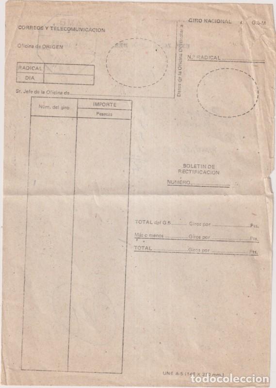 Sellos: Correos y Telecomunicaci&oacute;n. Giro nacional. Bolet&iacute;n de Rectificaci&oacute;n. Al Dorso. Exp. Zaragoza Ir&uacute;n. F