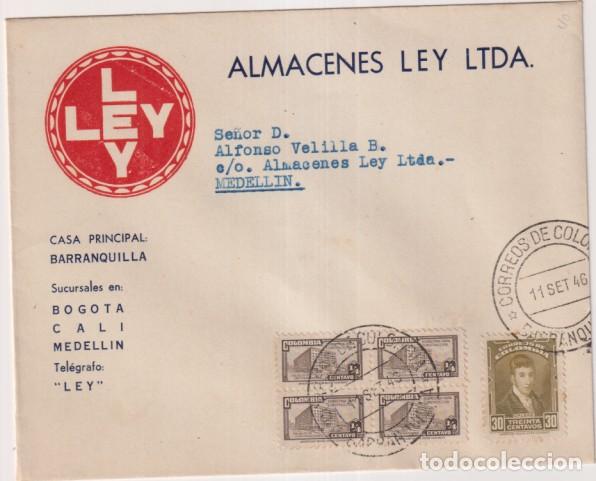 Sellos: Colombia. Carta de Almacenes Ley, Barraquilla Almacenes ley en Medell&iacute;n. Franqueado y Fechado 11 Sep