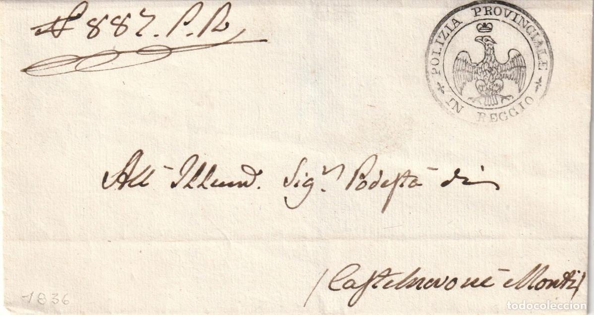 Sellos: ITALIA BOLOGNA 1836 POLIZIA PROVINCIALE IN REGGIO POLICIA POLICE