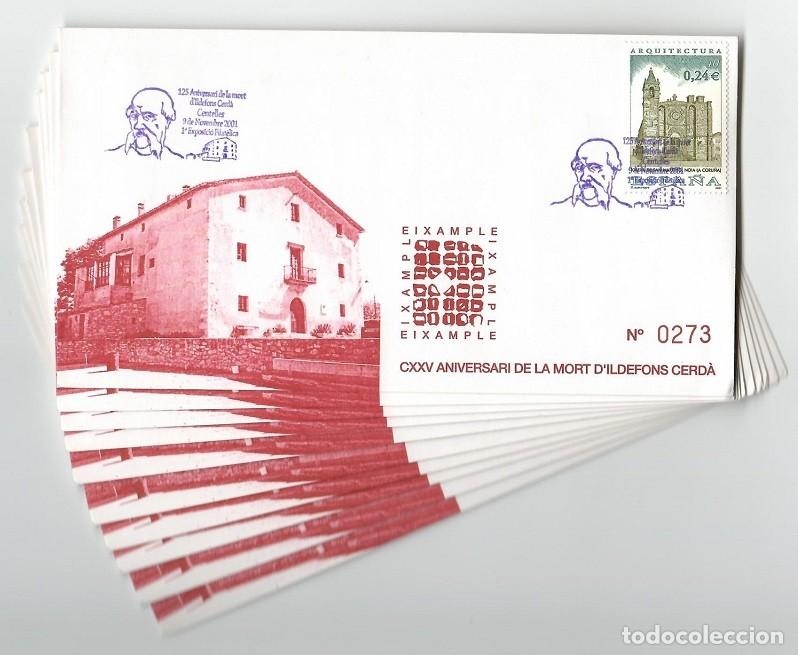 Sellos: Lote 10 Sobres Numerados CENTELLES (2001) - 125 Aniv. Ildefons Cerd&agrave; - EDICI&Oacute;N LIMITADA