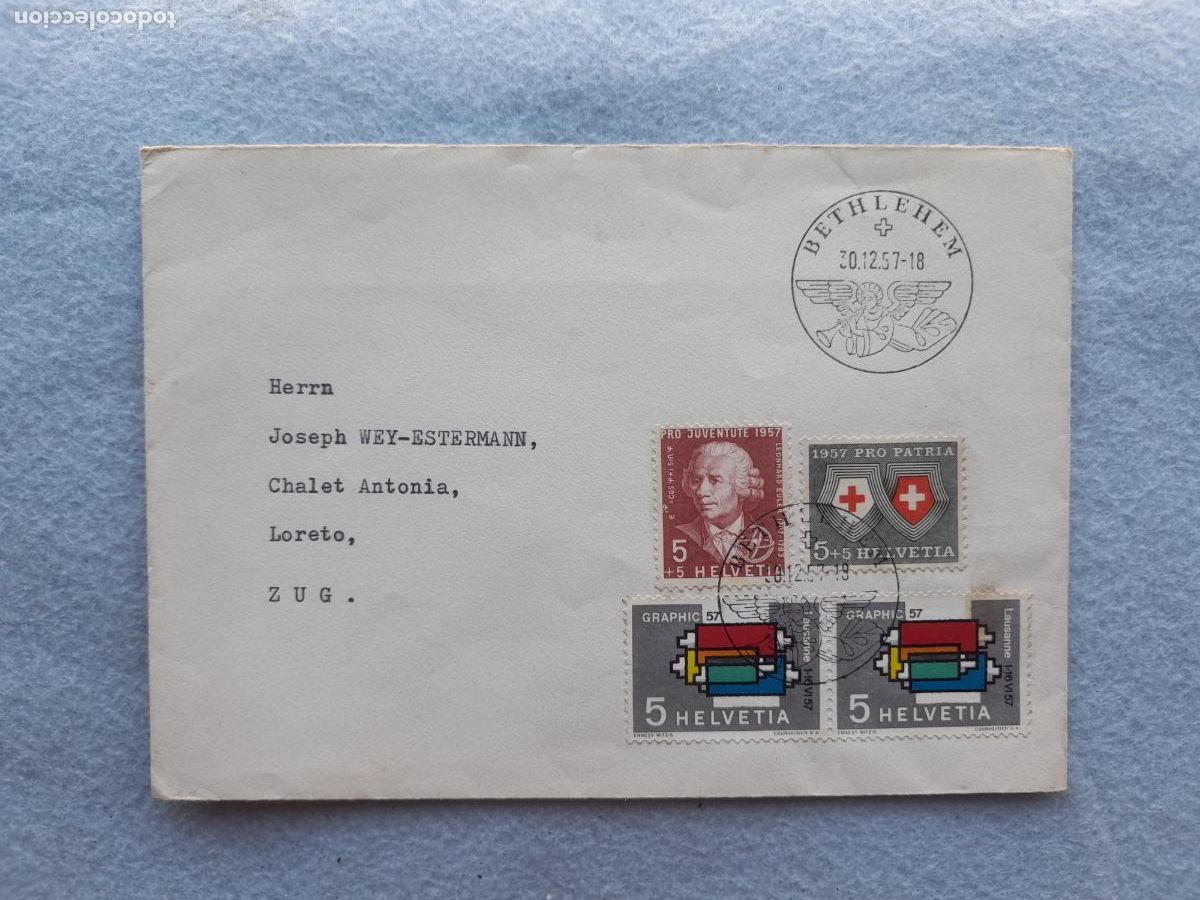 Stamps: Sobre Circulado Suiza. A&ntilde;o 1957.