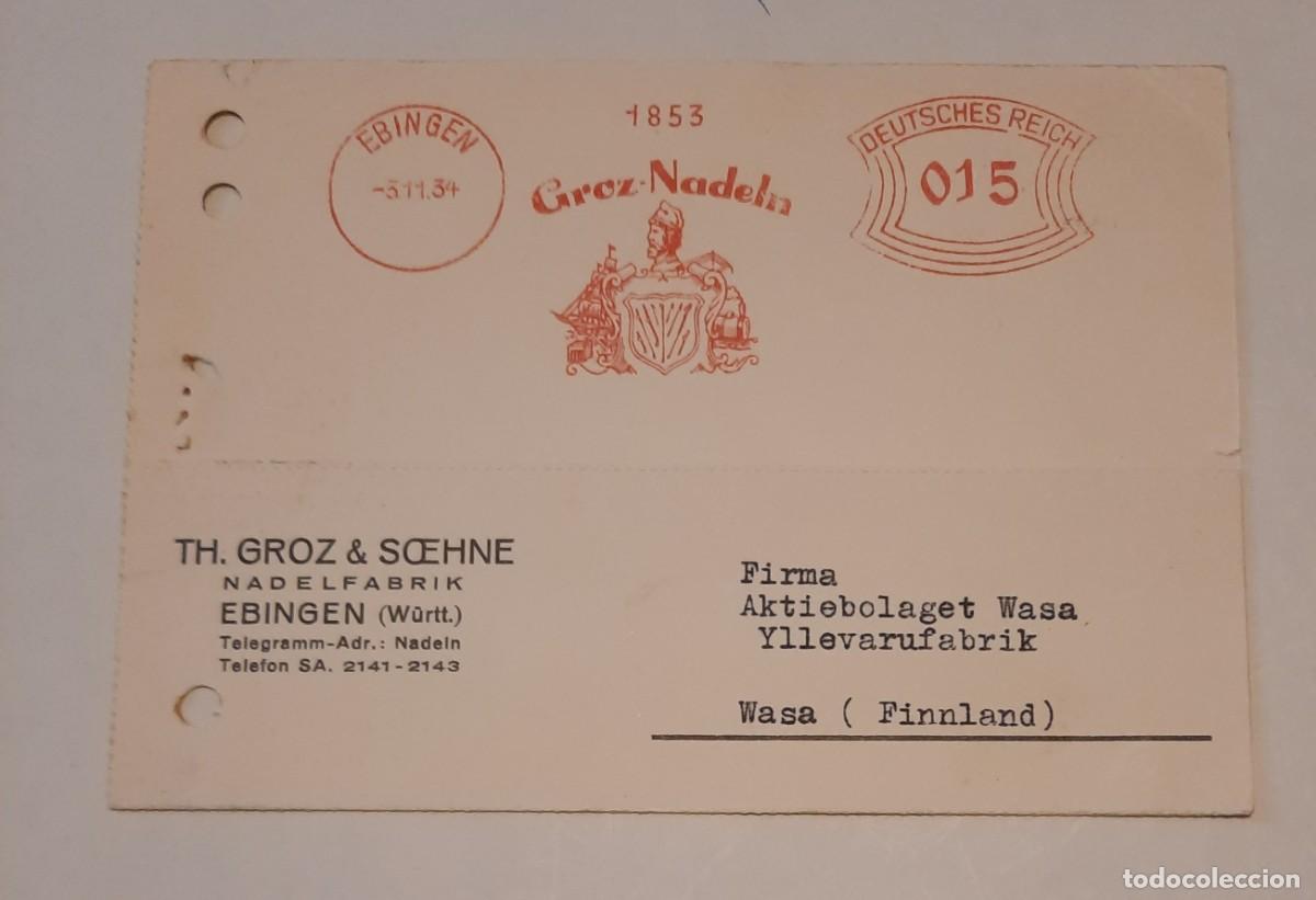 Sellos: Deutsches Reich,Tarjeta de fabrica Con sello de franqueo Ebingen 3.11.34, Groz Nadeln