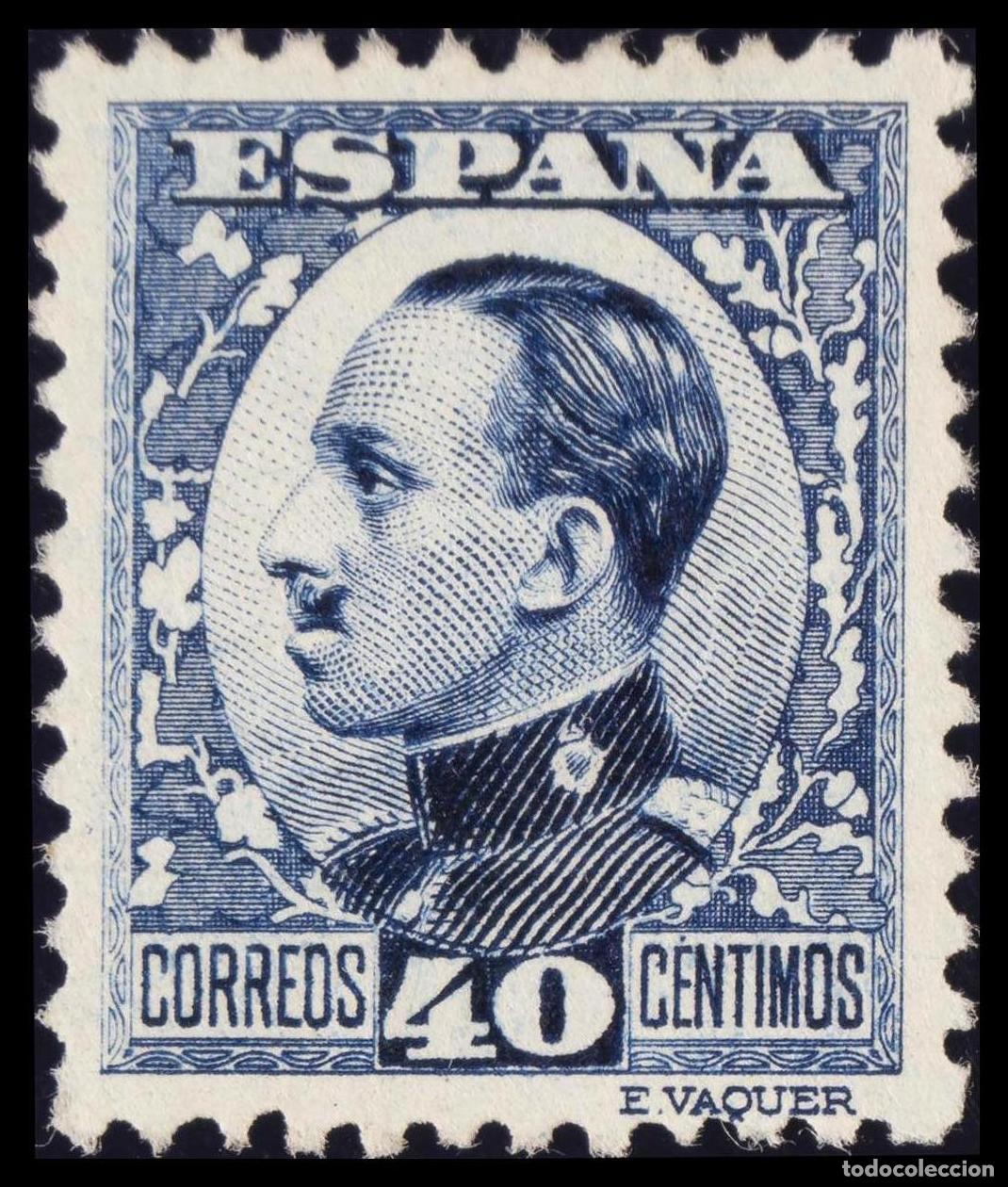 Sellos: 1&ordm; y 2&ordm; Centenario. (&#9733;) 497A. 1930. 40 cts azul (Tipo II). MAGNIFICO. Edifil 2020: 27 Euros