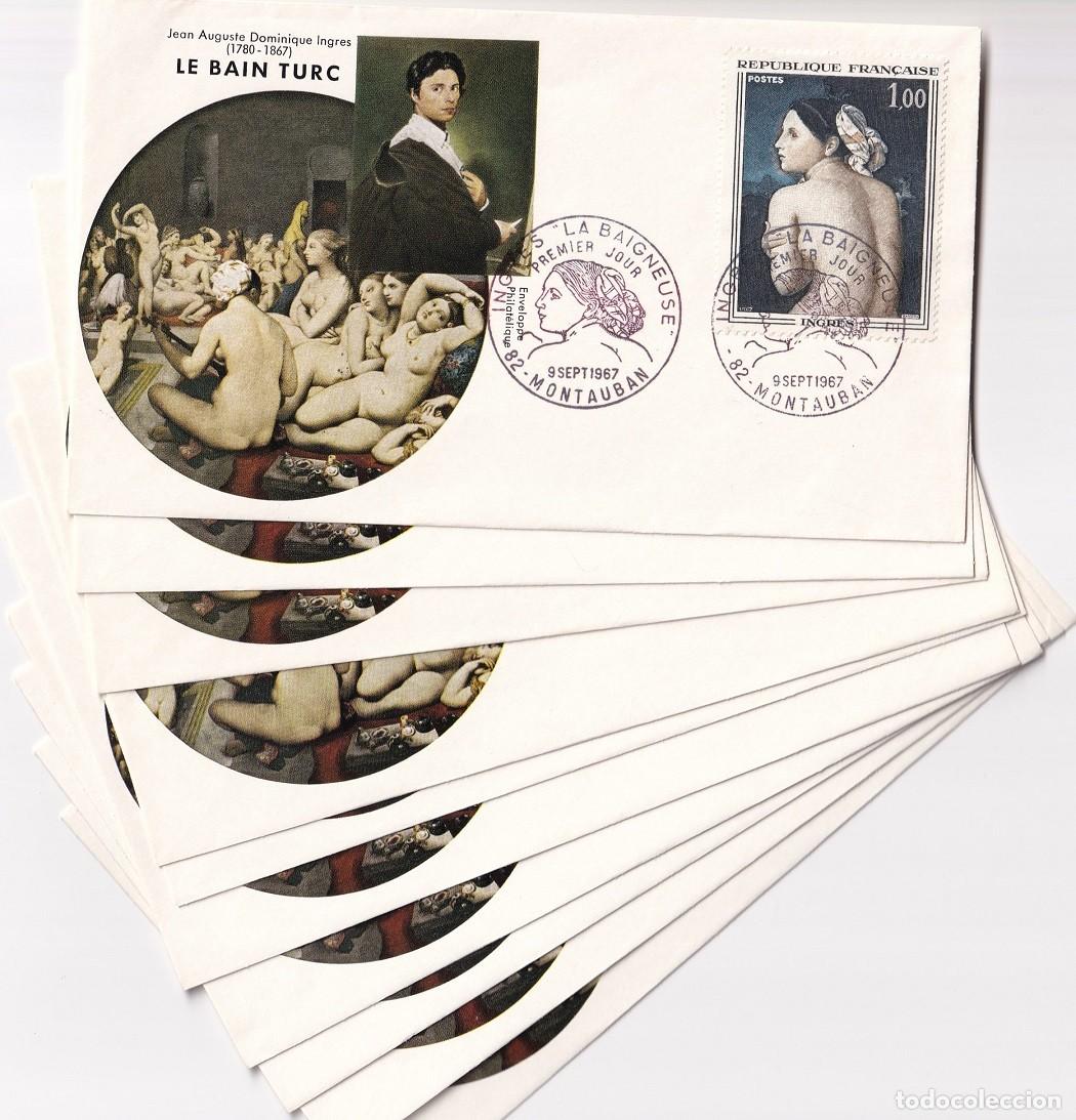 Stamps: 14 Sobres primer d&iacute;a Francia 1967 / Le bain turc - Jean Auguste Dominique Ingres (1780-1867)