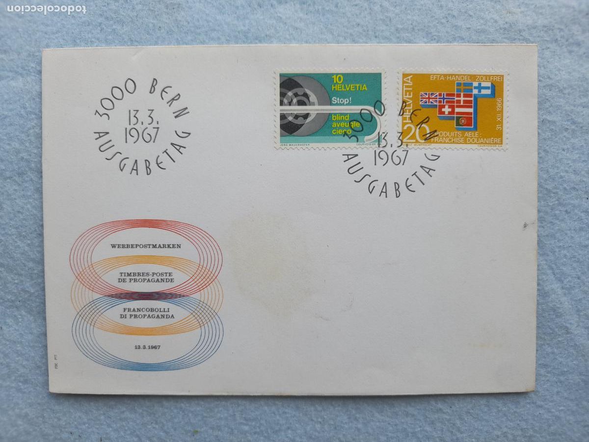 Stamps: Sobre Circulado Suiza. A&ntilde;o 1967.