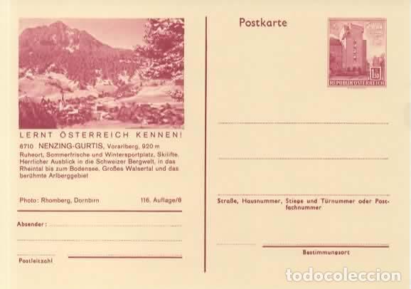 Sellos: AUSTRIA ENTERO POSTAL NENZING GURTIS SKILIFT SKI