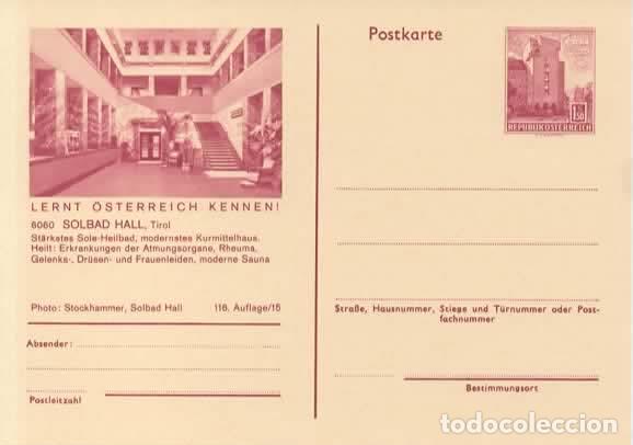 Sellos: AUSTRIA ENTERO POSTAL SOLBAD HALL SAUNA RHEUMA SALUD