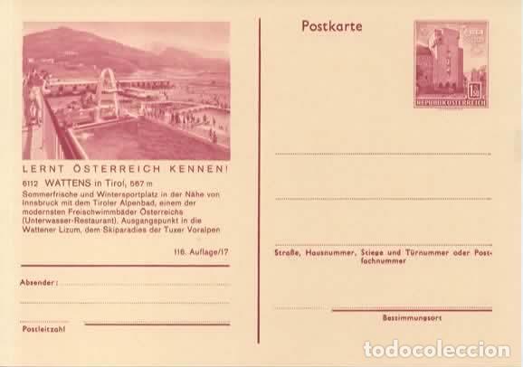 Sellos: AUSTRIA ENTERO POSTAL WATTENS PISCINA NATACION SWIMMIG POOL