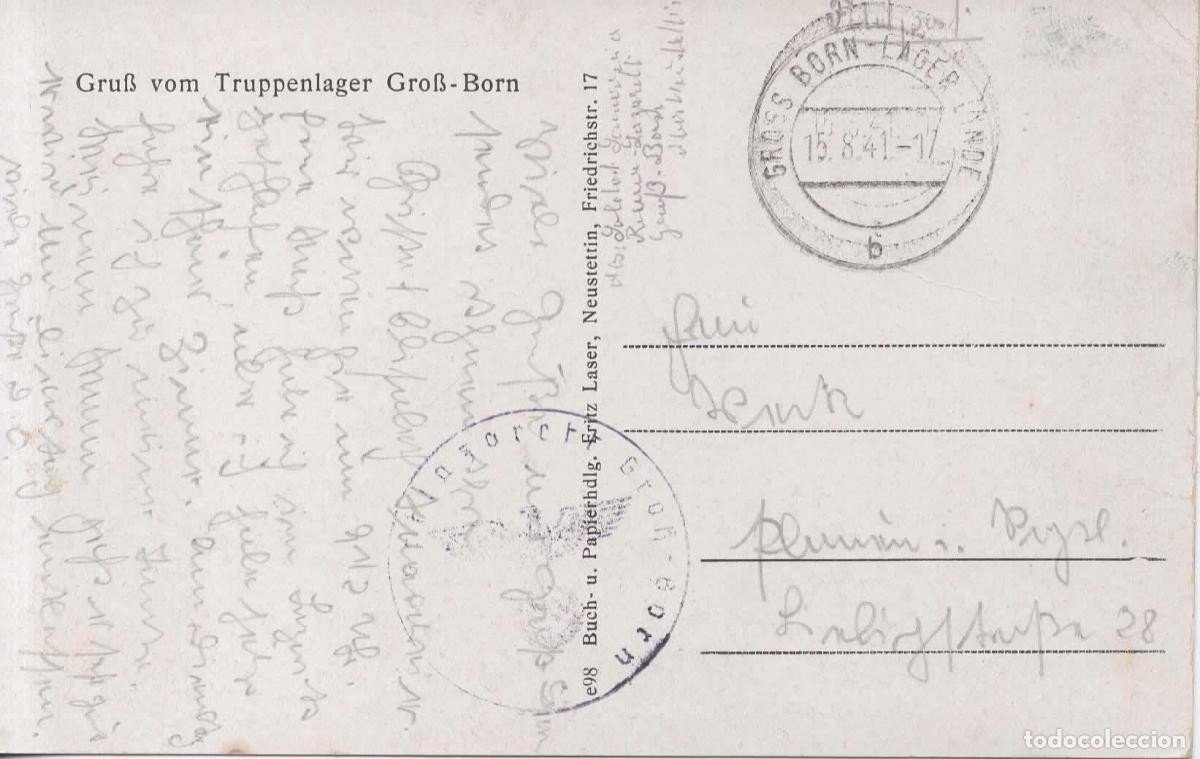 Sellos: ALEMANIA FELDPOST CORREO MILITAR 1941 GROSS BORN LAGER HOSPITAL LAZARETT