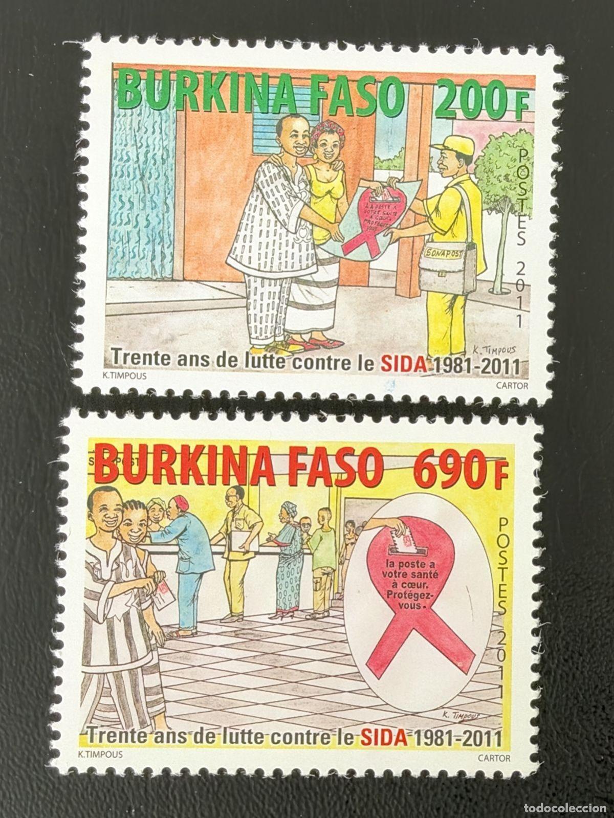 Sellos: Burkina Faso 2011 Mi. 1944-1945 lucha contra SIDA cinta roja prevenci&oacute;n
