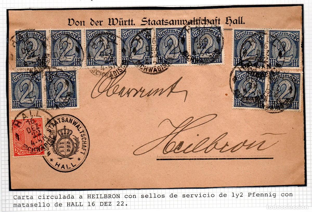 Sellos: ALEMANIA. REPUBLICA DE WEIMAR. 1922. SOBRE CIRCULADO A HEILBRON. MATASELLOS HALL.MI 32X12, MI 30